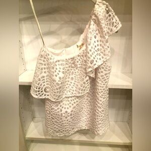 Lily Pulitzer White Lace One-Shoulder Top. Size XXS. Excellent , like new